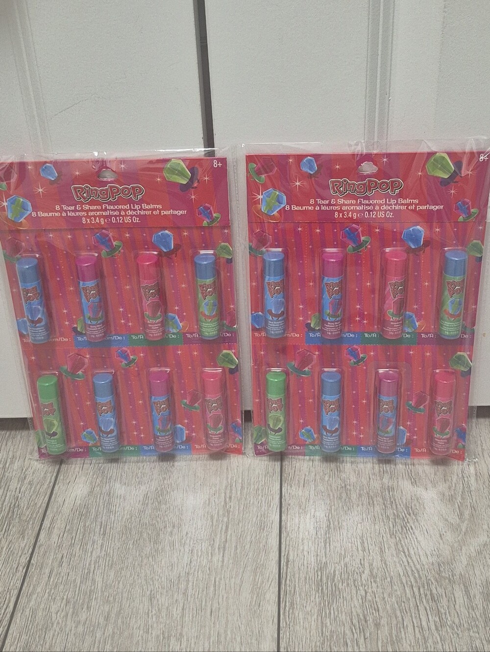 2 Packs of 8 Tubes: Ring Pop Tear & Share Lip Balm Cards NEW